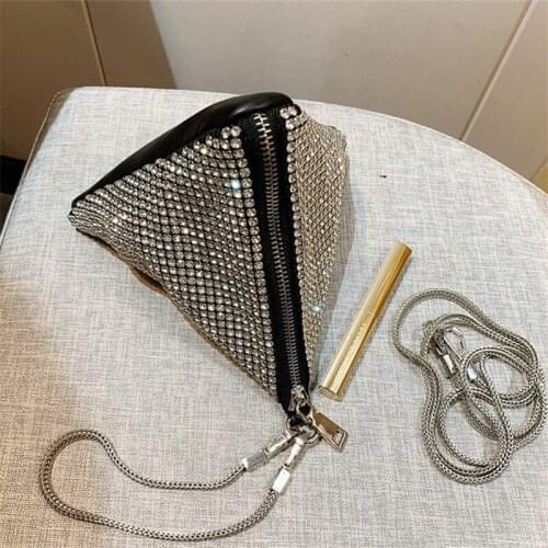 Triangle Diamonds Women Evening Clutch Bag Fashion Personality Rhinestone Purses Ladies Chain Luxury Designer Handbag