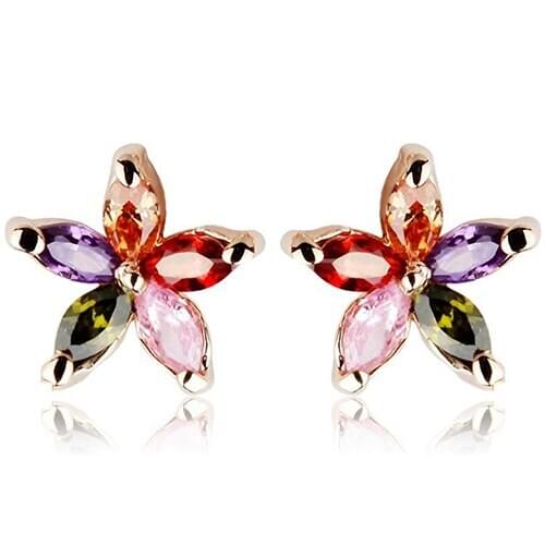 Womens Fashion Gorgeous Multicolor Zircon Flower Ear Studs Earrings Jewelry