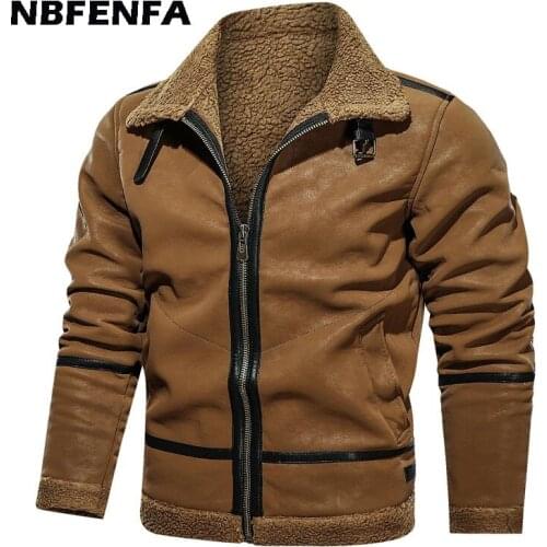 Winter Men Jacket Suede Leather Coats Fleece Warm Outwear Windproof Fashion 2021 Male Clothing Thick Casual Vintage Jacket LA279