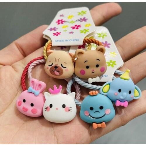 2Pcs Different Cute Animals Dog Cat Hair ring Hair Bands Headwear Girls Rubber Band Elastic Hair Bands Children Hair Accessories