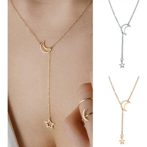 50%HOT Necklace Moon Pattern Hollow Alloy Stainless Star Pattern Women Pendant Necklace for Travel Souvenirs