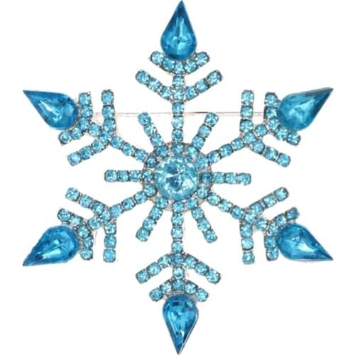 50pcs/lot Silver-Tone Christmas Winter Snowflake Flower Clear And Blue Crystal Pin Brooch