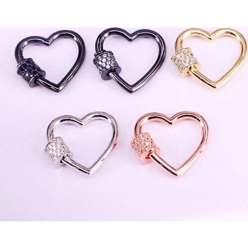 6PCS, CZ Micro Pave Heart Clasps, Rose Gold, Silver color, Black, Gold Necklace and Bracelet Links, Love Jewelry Chain Findings