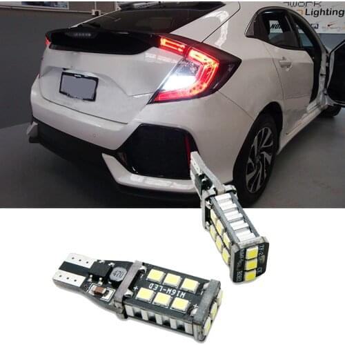 2pcs Auto LED Reverse Lamp Bulbs T15 W16W CANBUS No OBC Error Car LED Backup Light For HONDA Civic FC FK 2016+ LED White 12V