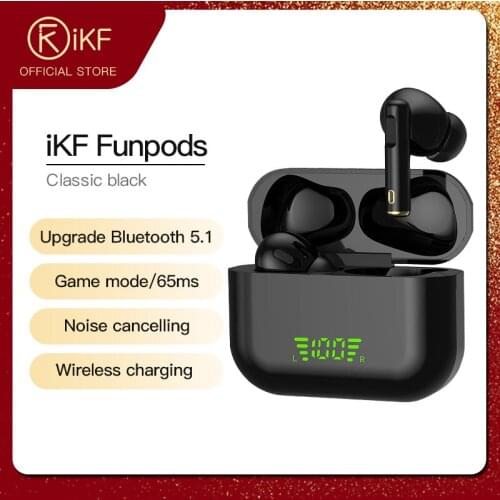 IKF Funpods Wireless Earbuds Gaming Noise Canceling Touch Control TWS Bluetooth 5.1 400mAh Waterproof Bass Earphone Black