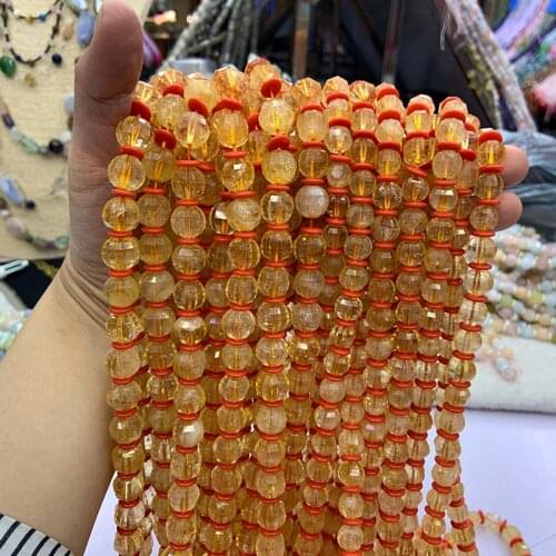 8/10mm 15'' Round Faceted Natural Citrines Gem Stone Loose Beads For Jewelry Making Beadwork DIY Women Bracelet Necklace Gift