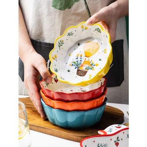 Bowl household creativity lovely girl heart net red tableware ceramic rice bowl Salad Fruit Bowl Nordic soup noodle bowl student