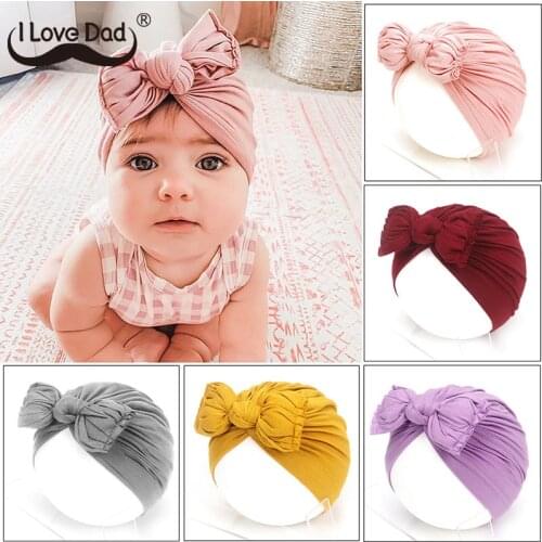 Bowknot Baby Hat Soft Cotton Kids Girl Bonnet Hat Solid Color Autumn Winter Children Beanie Cap Toddler Turban Baby Accessories
