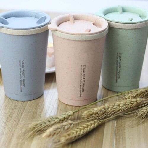 Travel Mug Leakproof Double-wall Insulation Wheat Fiber Straw Coffee Cup for Travel