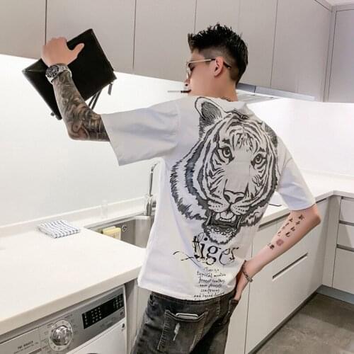 Hip Hop Tops tees shirt Tiger Print cotton short sleeve loose men's Harajuku T shirt casual Summer Punk Tshirt Streetwear