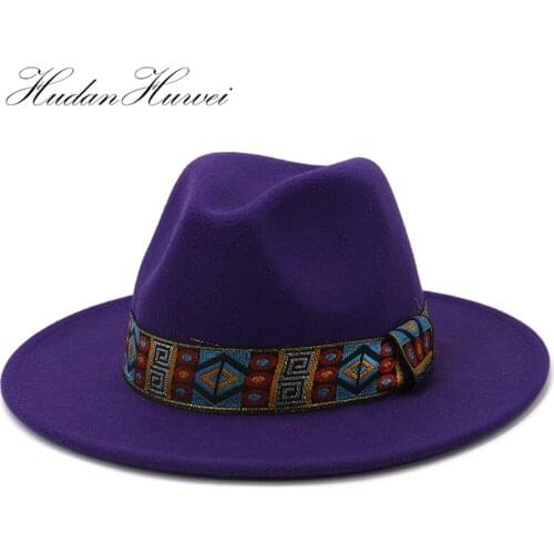 2020 Hot Sell Classic British Jazz Panama Woolen Felt Fedora Hat Elegant Ladies Winter Men Women Top Caps Chapeau Wholesale