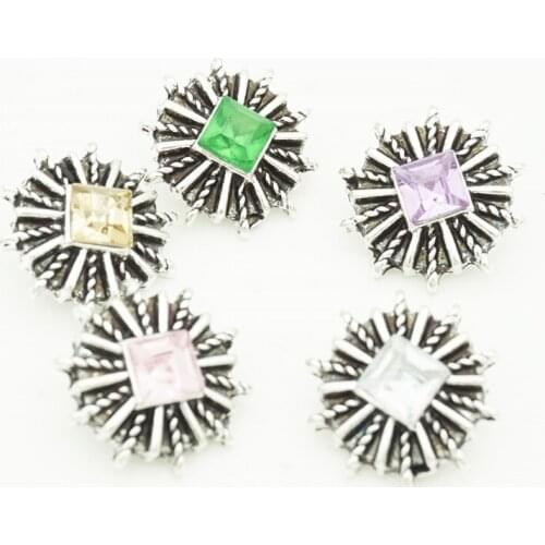 12mm Rhinestone Snap Buttons Vintage Snowflake Shape Metal Button Charms for DIY Snap Bracelet Earrings Jewelry Findings
