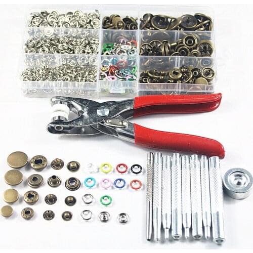 100sets 9.5mm Prong Snap Buttons Poppers Buckle+Buttons Plier+40sets Metal Snap Fastener Press Stud Buttons+9pcs Fixing Tools