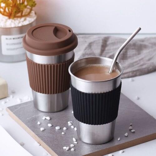 Coffee Cups 304 Food Grade Stainless Steel Mugs Large Creative Milk Tea Cup Silicone Anti Scalding Portable Customized Gifts