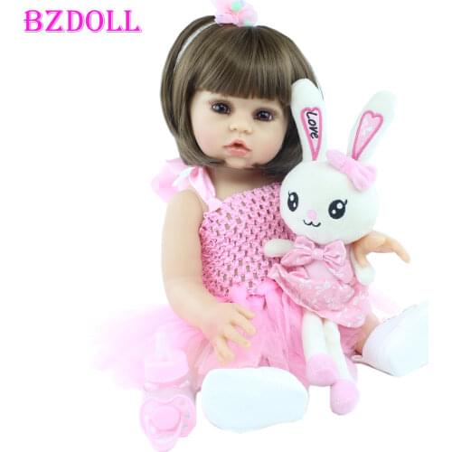 48 CM and 55 CM Full Silicone Reborn Doll Toy Lifelike Alive Soft Vinyl Body Princess Babies Birthday Gift Present Girls Bonecas