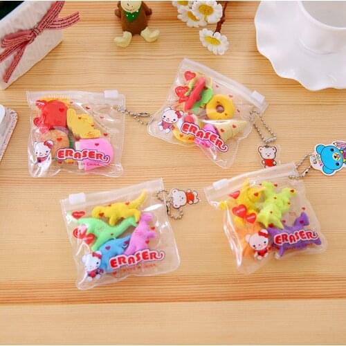 1Set Kawaii Eraser Cartoon Food Animal Special Shape Eraser Set Cute Stationery Student Gifts Children Toy School Supplies