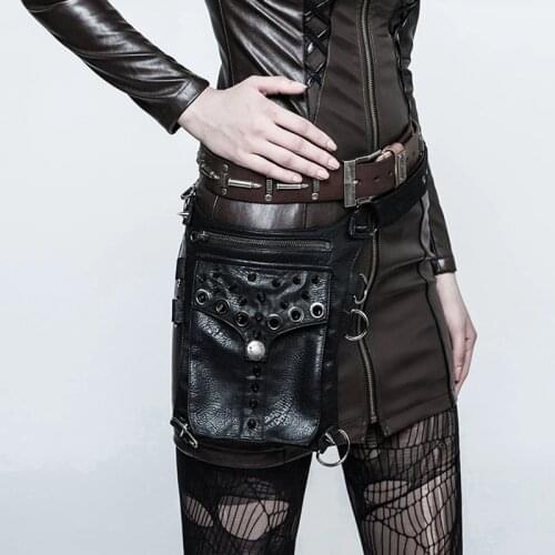 Black Leather Rivet Spike Multifunctional Steampunk Purse Retro Rock Shoulder Messenger Bag Gothic Waist Bag- Corset Accessories