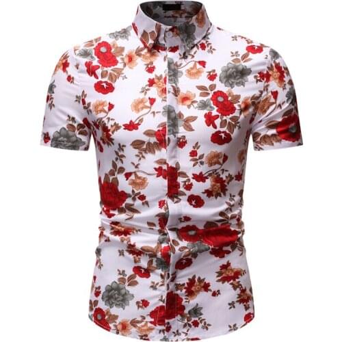 Mens brand new personalized fashion business casual short sleeve printed shirt Hawaiian shirt men shirt streetwear dress shirt