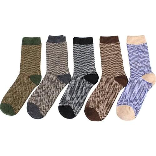 Men Thick Socks Winter Warm 5 Pair For Male Autumn Winter Casual Thermal stripe Soft Thicken Middle Tube Sock High Quality