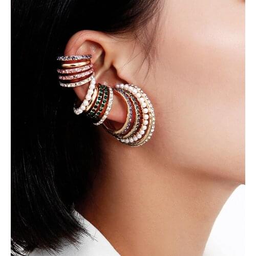 3PCs Multi-turn Pearl Rhinestone Ear Cuff Bohemia CZ Wide Stackable Earcuffs Sets Crystal Ear Climber Earrings For Women Wedding