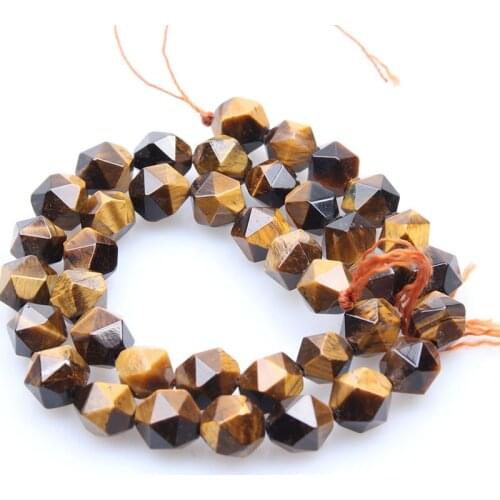 Wholesale Natural Loose Round Faceted Tiger Eye Stone Beads For Jewelry Making Bracelet 6/8/10mm Pick