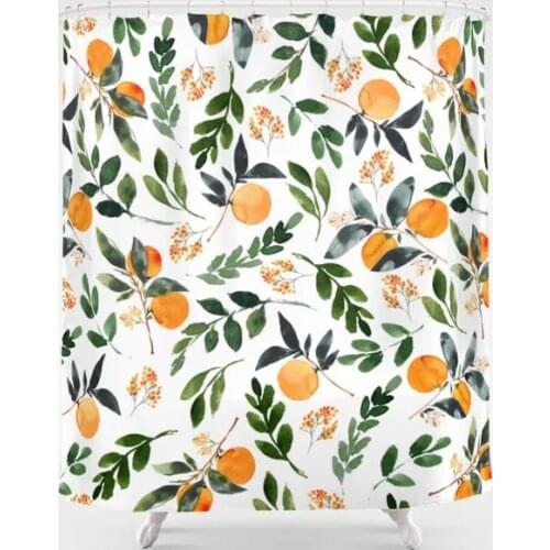 Orange Grove Shower Curtain Waterproof Polyester Fabric Bathroom Decor Tropical Fruits Printed Shower Curtain with 12 Hooks 180