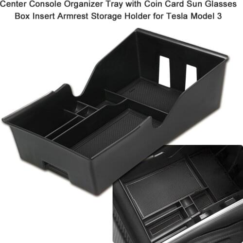 Center Console Organizer Tray with Coin Card Sun Glasses Box Insert Armrest Storage Holder for Tesla Model 3