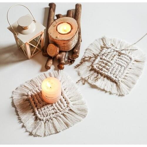 Candle Mat Kitchen Table Decor Handmade Placemat For Living Room Coffee Table Set For Dining Room Tassel Coasters Nature