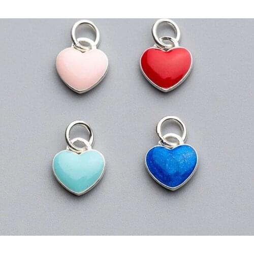 100% 925 Sterling Silver Drop Glue Craft Heart Charms DIY Jewelry Making For Women Gift 10.5x10mm Decoration Dangle Pendants
