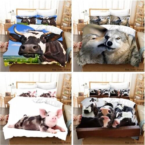 Double Bed Comforters Animal Series Bedspread 200x200cm Cow Pig and Wolf Pattern Printed Quilt with 1/2 pc Pillow Case Bedline