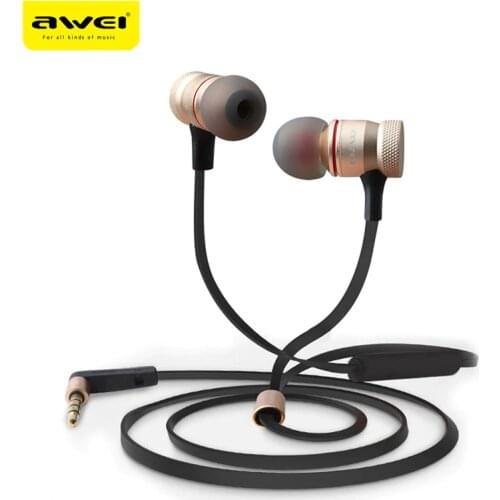 Awei ES-70TY headphones Metal Headphones With Mic Stereo Wired Headset Deep Bass Sound Sports In-Ear Earphone For phone наушники