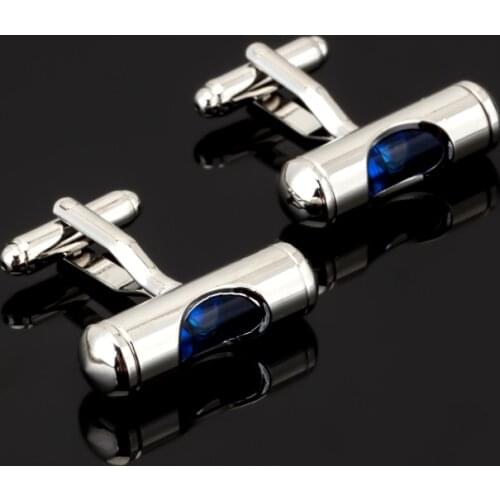 Luxury shirt Blue water level meter cufflink for mens Brand cuff buttons cuff links High Quality Silvery abotoaduras Jewelry