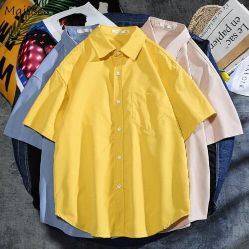 Smart Casual Short Sleeve Shirts Plus Size 3XL Men Solid Daily Social Slim Fit Formal Business Male Summer Turn-down Collar Ins