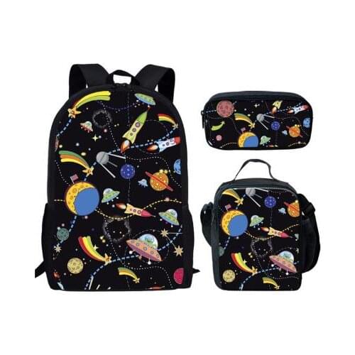 Cartoon Planets Print Kids School Bags Set 3PCS Children Space Cosmic Rocket Boys Girls Backpack Children Bookbags