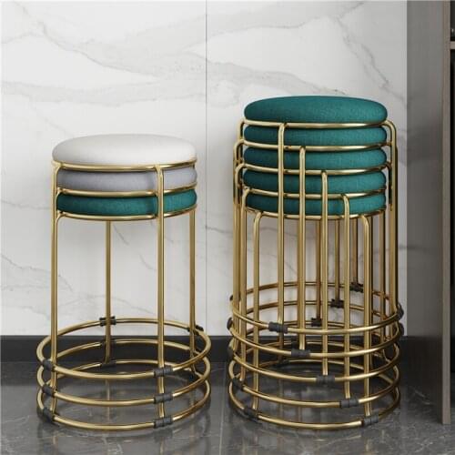 Modern simple net red gold light luxury round stool household folding adult folding bench low soft seat stool