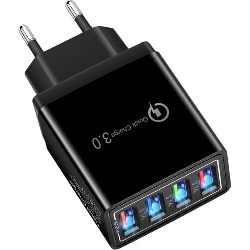 USB Quick Fast Charging 4 Ports LED Phone Charger Power Adapter EU Universal Wall Mobile Phone Tablet Chargers Fast Charging