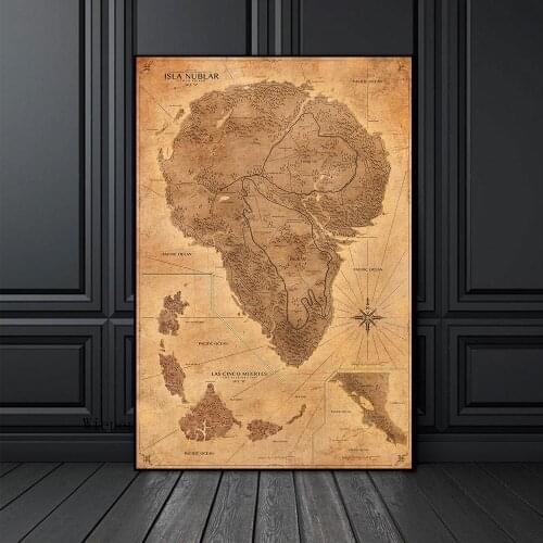 Sepia Vintage Jurassic Park Map Poster Dinosaur The Lost World Wall Art Canvas Prints Paintings Picture for Room Home Decor