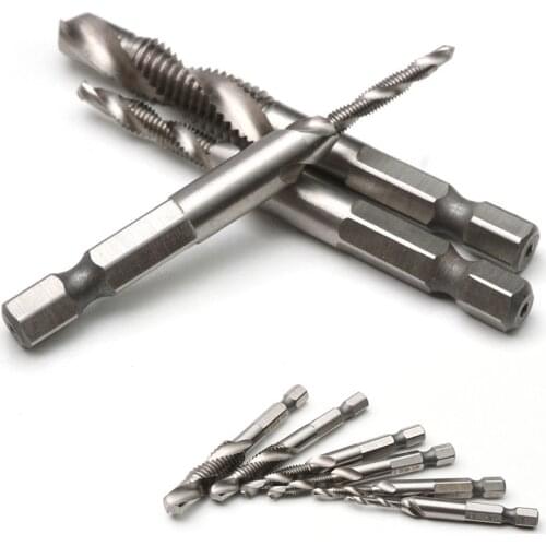 ZENHOSIT M3-M10 1/4'' Quick Change Hex HSS Screw Tap Drill Bit 6X Metric Composite Thread Spiral Drill Bit Tool for Metalworking