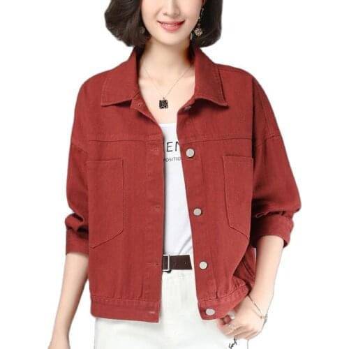 2021 Spring New Womens Denim Jacket Short Loose Versatile Cowboy Coat Casual Long-Sleeved Jeans Cotton Outwear Female A338
