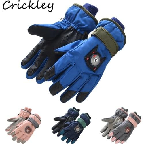 Winter LED Lights Kids Gloves Cartoon Bear Monster Full Finger Mittens for Boys Girls Warm Plush Skiing Sports Children Gloves