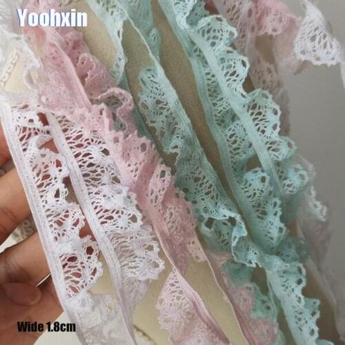 1.8CM Wide New White pink blue Embroidery elastic flower lace fabric trim ribbon DIY sewing applique collar guipure dress decor