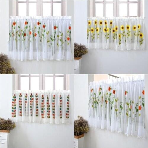1 pc Rod Pocket Drapery Short Curtain Flower Leaves Embroidered Half-Curtain For Kitchen Door Drape Cafe Bay Window Blinds