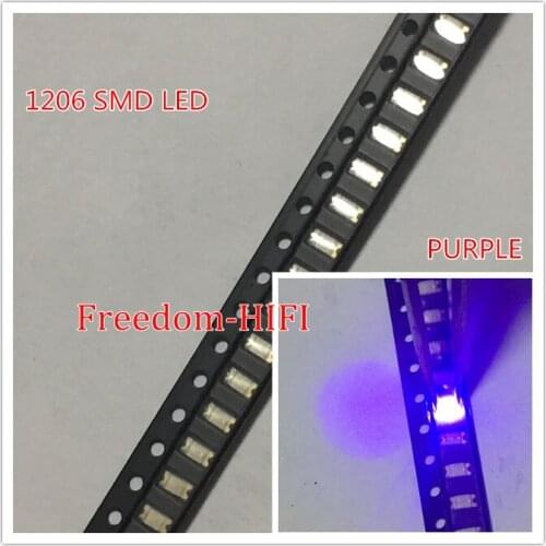 100pcs High Quality 1206 SMD Purple/UV led 3.0-3.2V Super Bright Light Diode 400-410nm DIY SMD/SMT Chip lamp beads Wholesale
