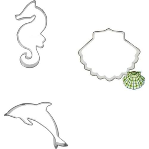 3pcs/set Shell Seahorse Dolphin Fruit Vegetable Biscuit Cookie Cutter Tools Kitchen Dining & Bar Stainless Steel Baking Fondant