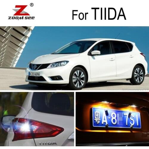 4pc x Error free White LED bulb For 2015-2019 Nissan Tiida C13 Reverse backup + License plate LED Exterior light kit