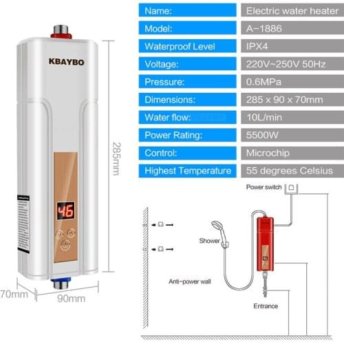 5500W instantaneous water heater tap Red water heater instant water heater electric shower