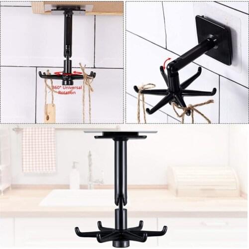 6 Claw Rotating Storage Hook Cabinet Storage Rack Wall Mounted Bath Kitchen Hooks Multi-purpose 360 Degree Rotating Storage Hook