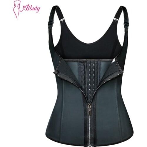 Atbuty Hooks & Zipper Latex Waist Trainer Vest Steel boned Corsets Waist Cincher Weight Loss Tummy Control Waist Shaper Girdle