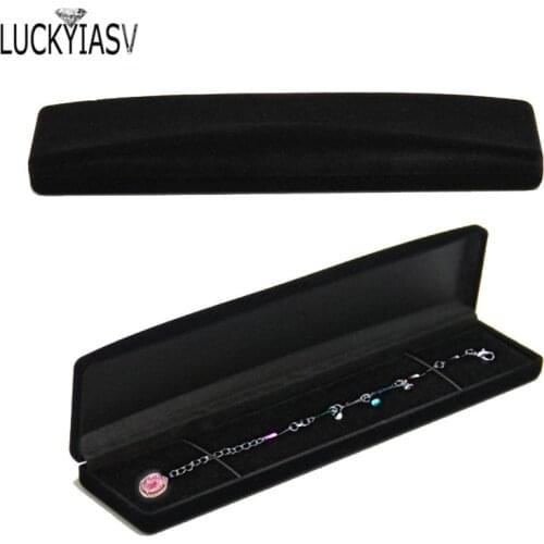 Black Velvet Jewelry Box Long Pearl Necklace Bracelet Box Case Engagement Wedding Gift Jewellery Storage Presentation Boxes
