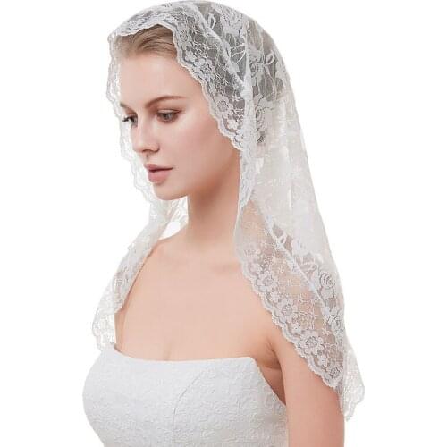 2021 White Black Veil Bridal Mantillas Chapel Veils Muslim Veil Head Covering Lace Catholic Veil Mantilla Welon Slubny